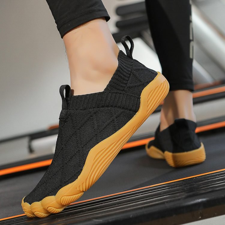 Lightweight Knit Slip-On Walking Shoes, worn on treadmill